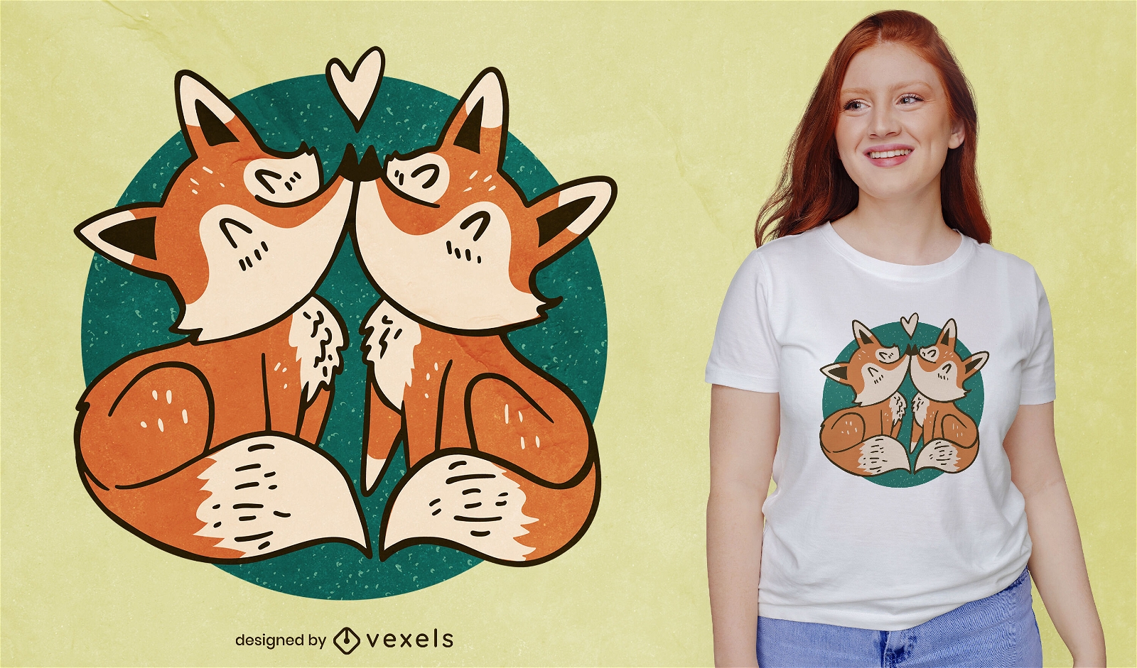 Niedlicher Fuchspaar-Kuss-T-Shirt Entwurf