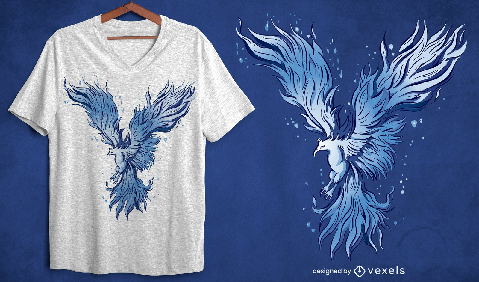 T-Shirt-Design mit blauem Phönix