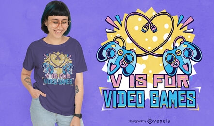 V ist für Videospiele Valentinstag T-Shirt-Design