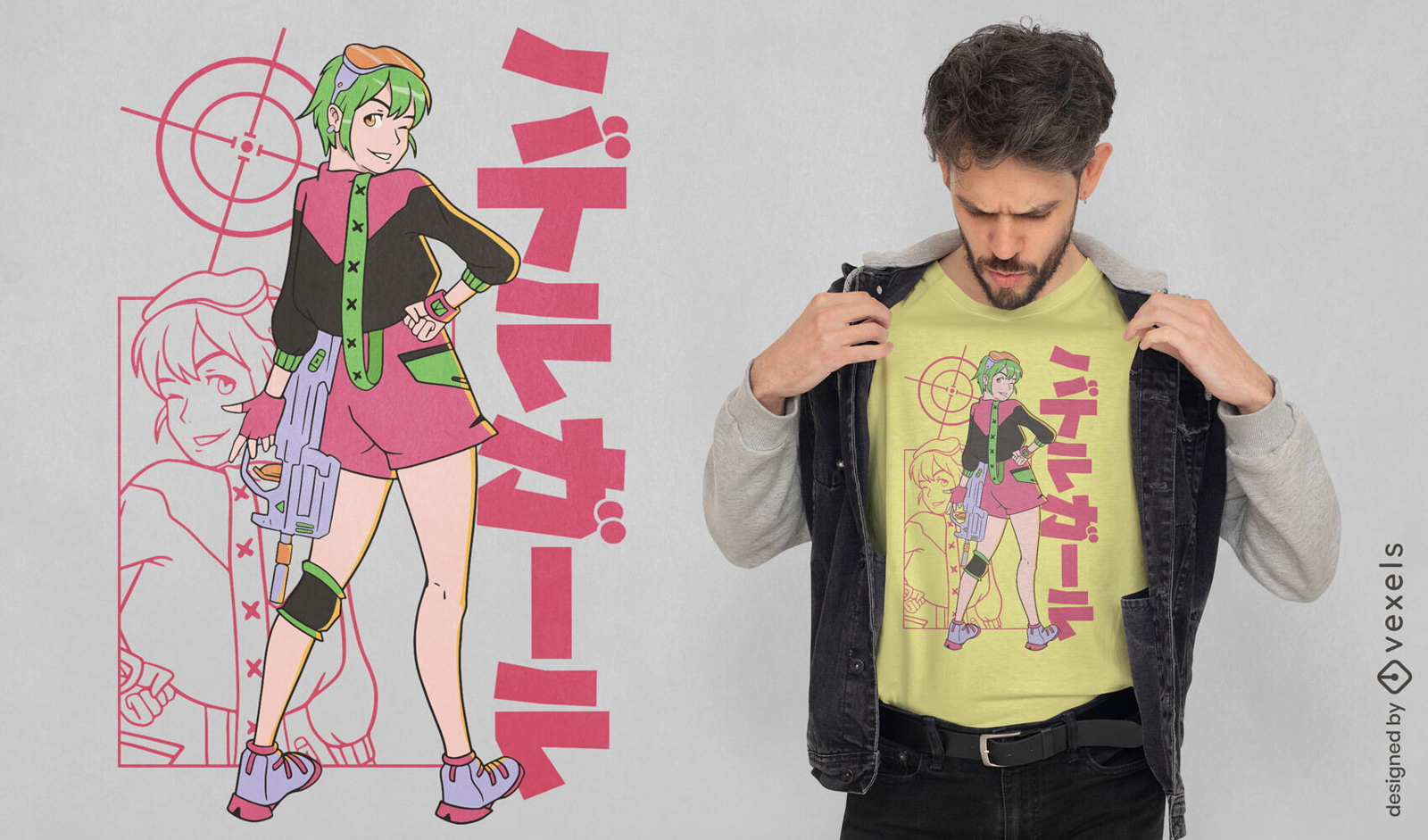 Anime-M?dchen mit Waffen-T-Shirt-Design