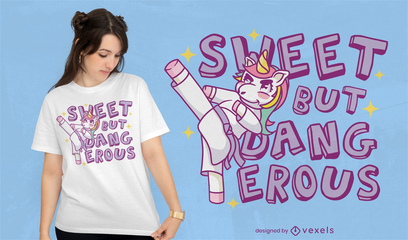 Lindo diseño de camiseta de unicornio de Karate