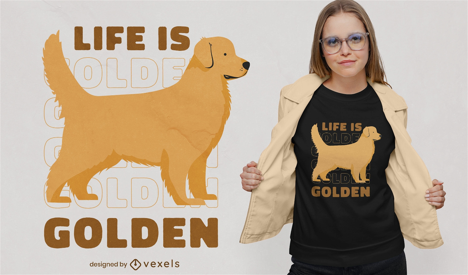 A vida ? design de camiseta de cachorro dourado