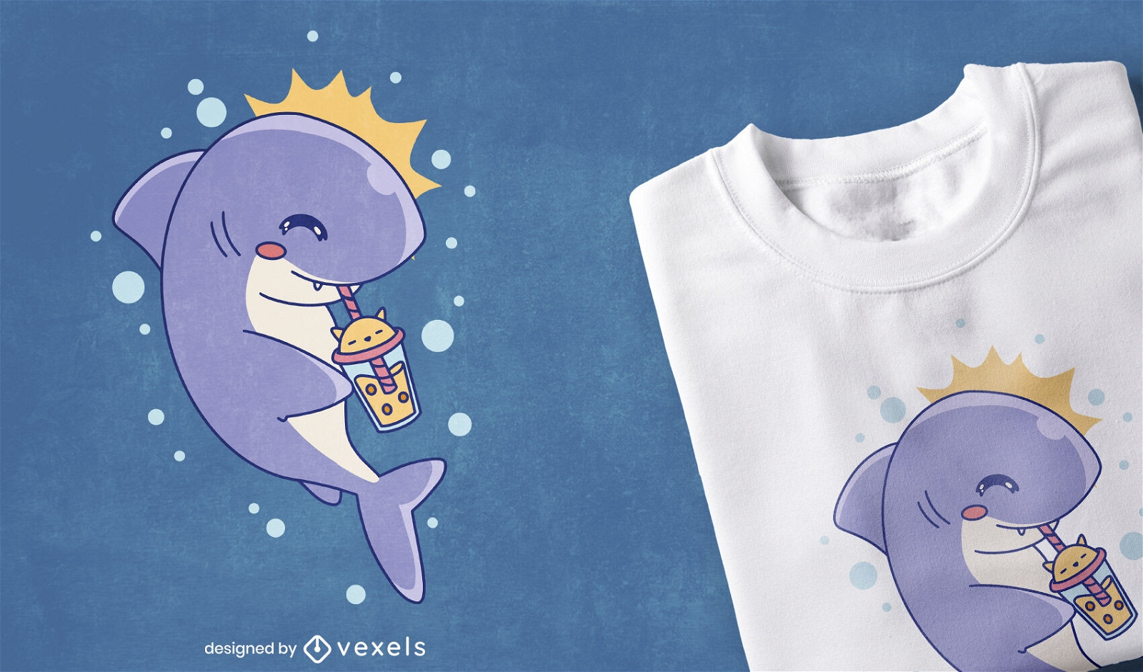 Design de camiseta de chá de bolha de tubarão bonito