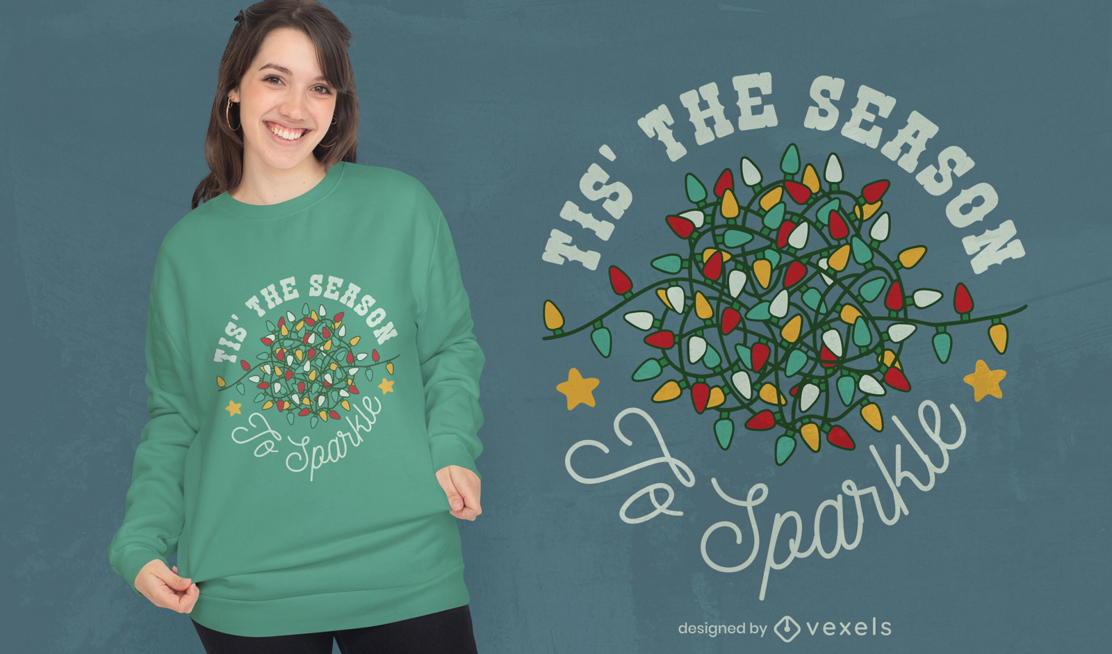 Diseño de camiseta con luces navideñas enredadas