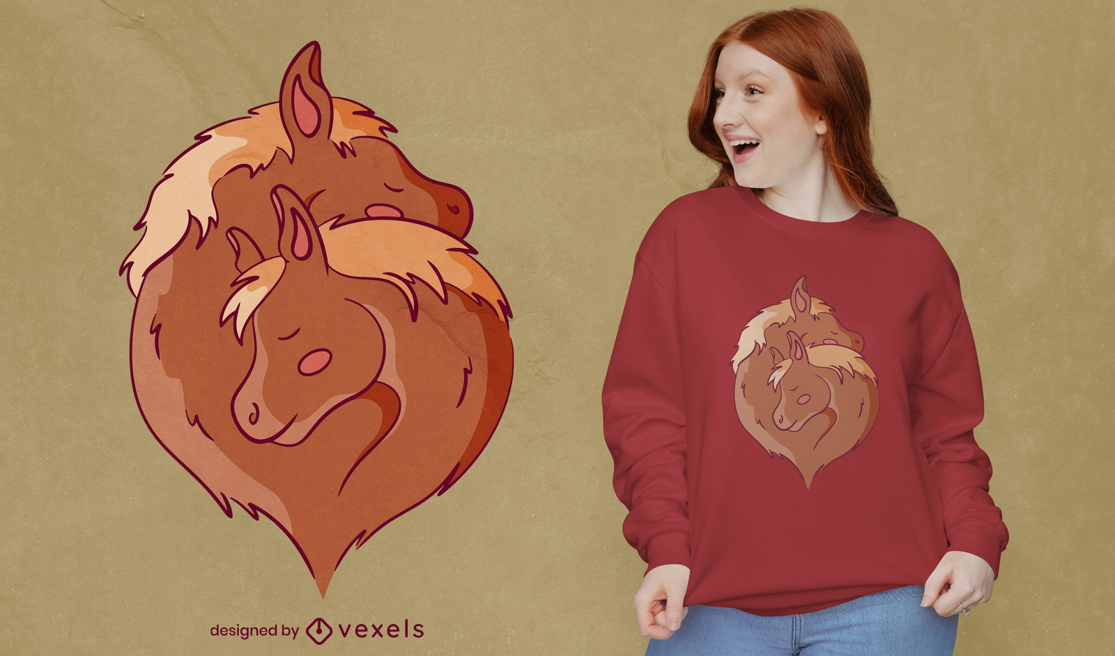 Animais de cavalo abraçando design de camiseta