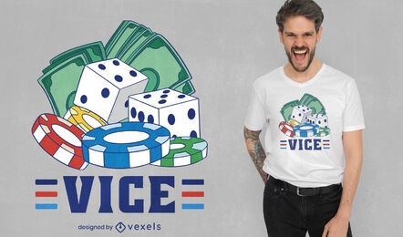 Diseño de camiseta de dados y dinero de casino.