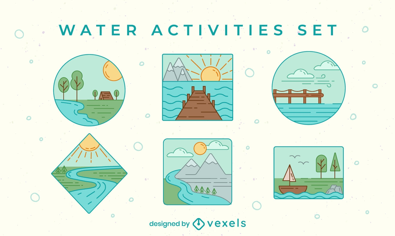 Water activities scenes set