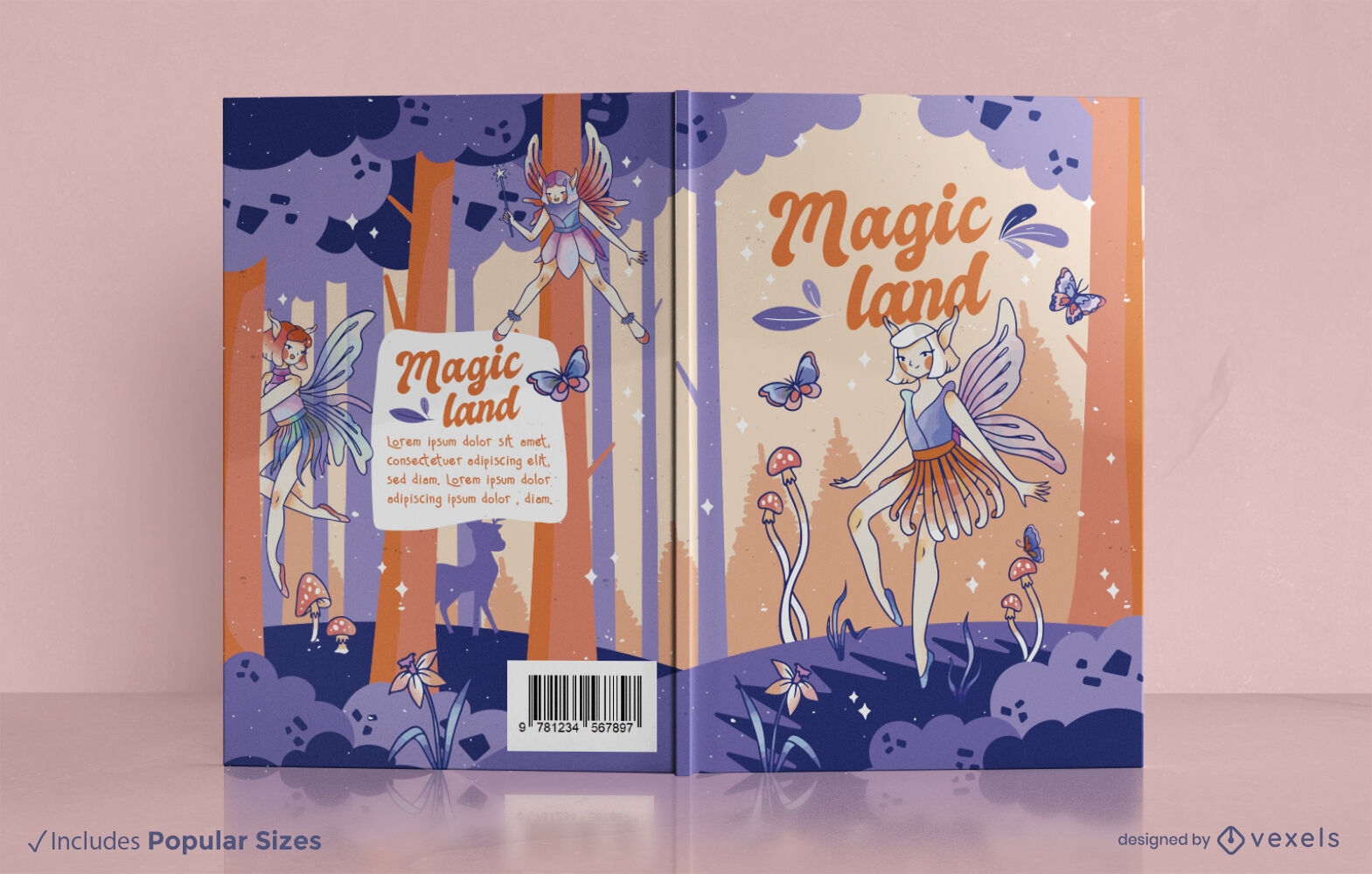 Design de capa de livro de terra mágica de fadas