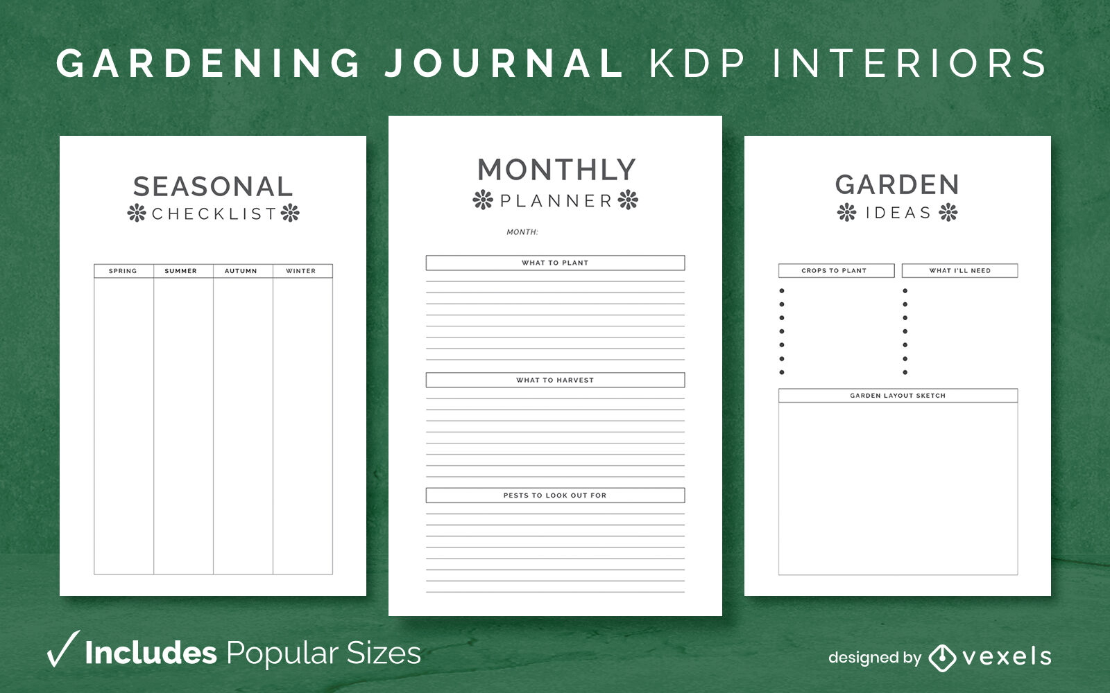 Designvorlage für einfaches Gartenjournal KDP