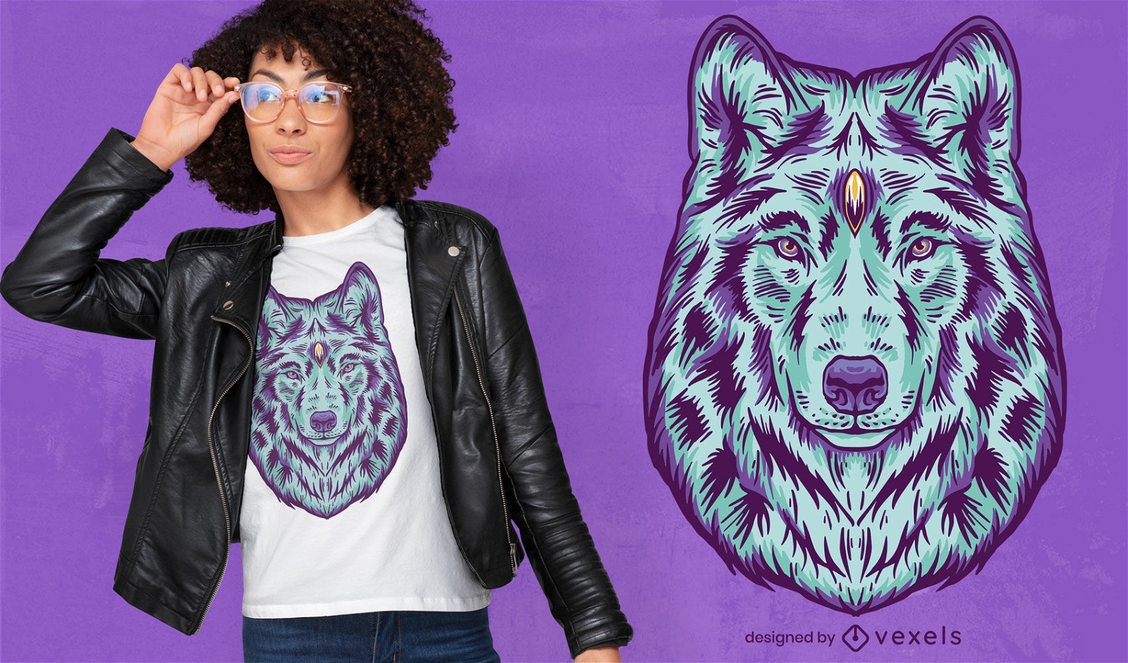 Design de camiseta de cabeça de animal selvagem de lobo