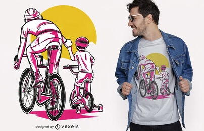 Father and son riding bicycle t-shirt design