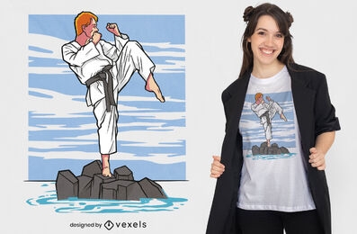 Mann, der Karate auf Rock-T-Shirt-Design macht