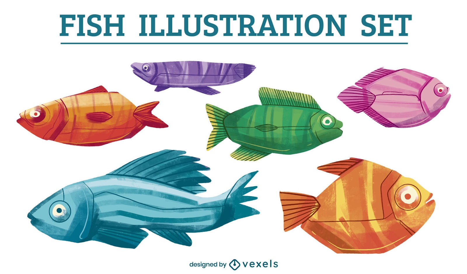 Conjunto de caracteres de peces de colores