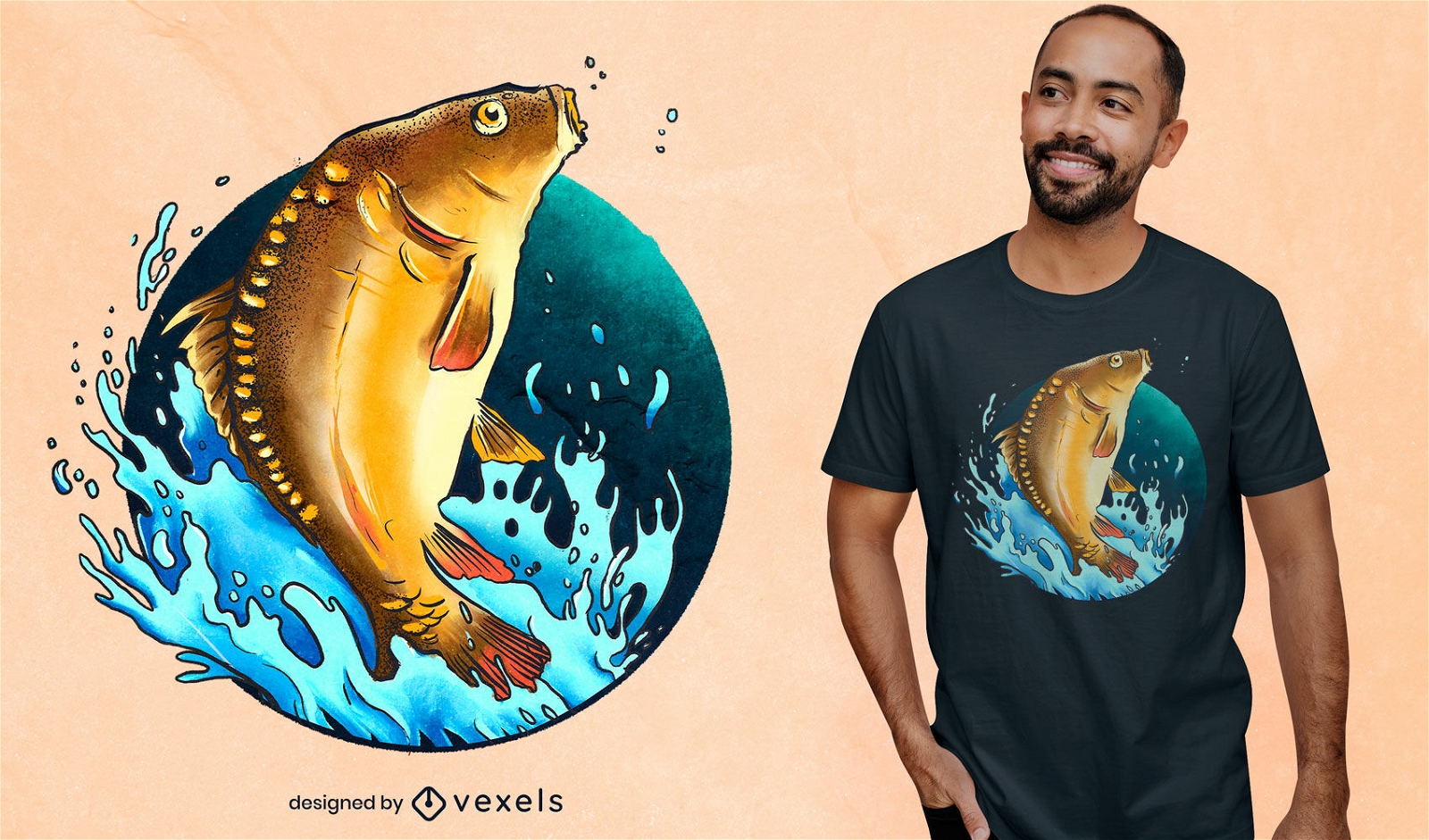 Fisch-Meerestier, das aus dem Wasser-T-Shirt-Design springt