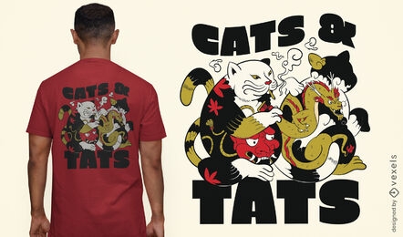 Diseño de camiseta de animal de artista de tatuaje de gato