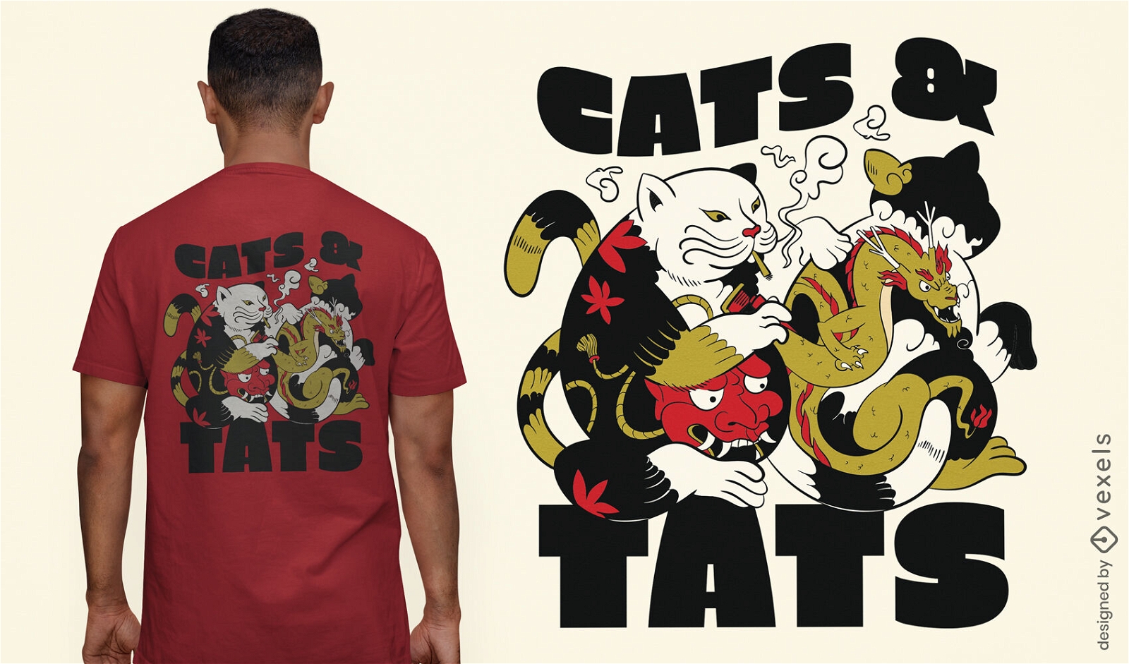 Design de camiseta animal de tatuador de gato
