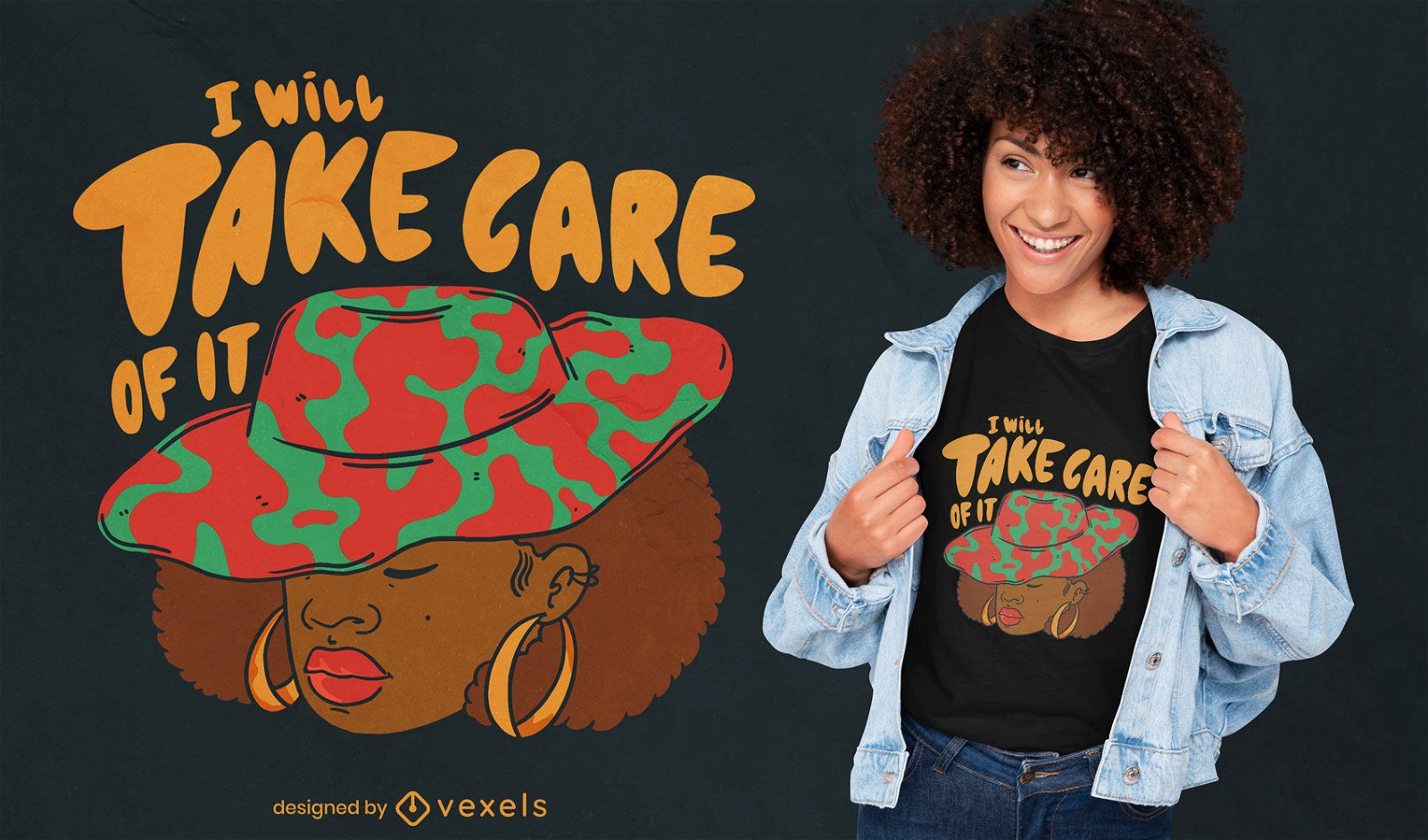 Schwarze Frau mit Hut-T-Shirt-Design