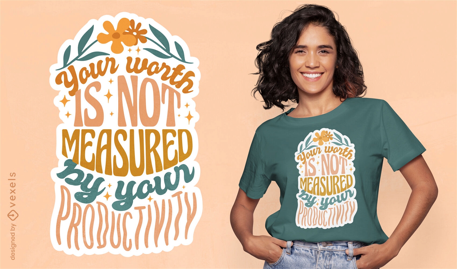 Design de camiseta com letras florais de amor próprio