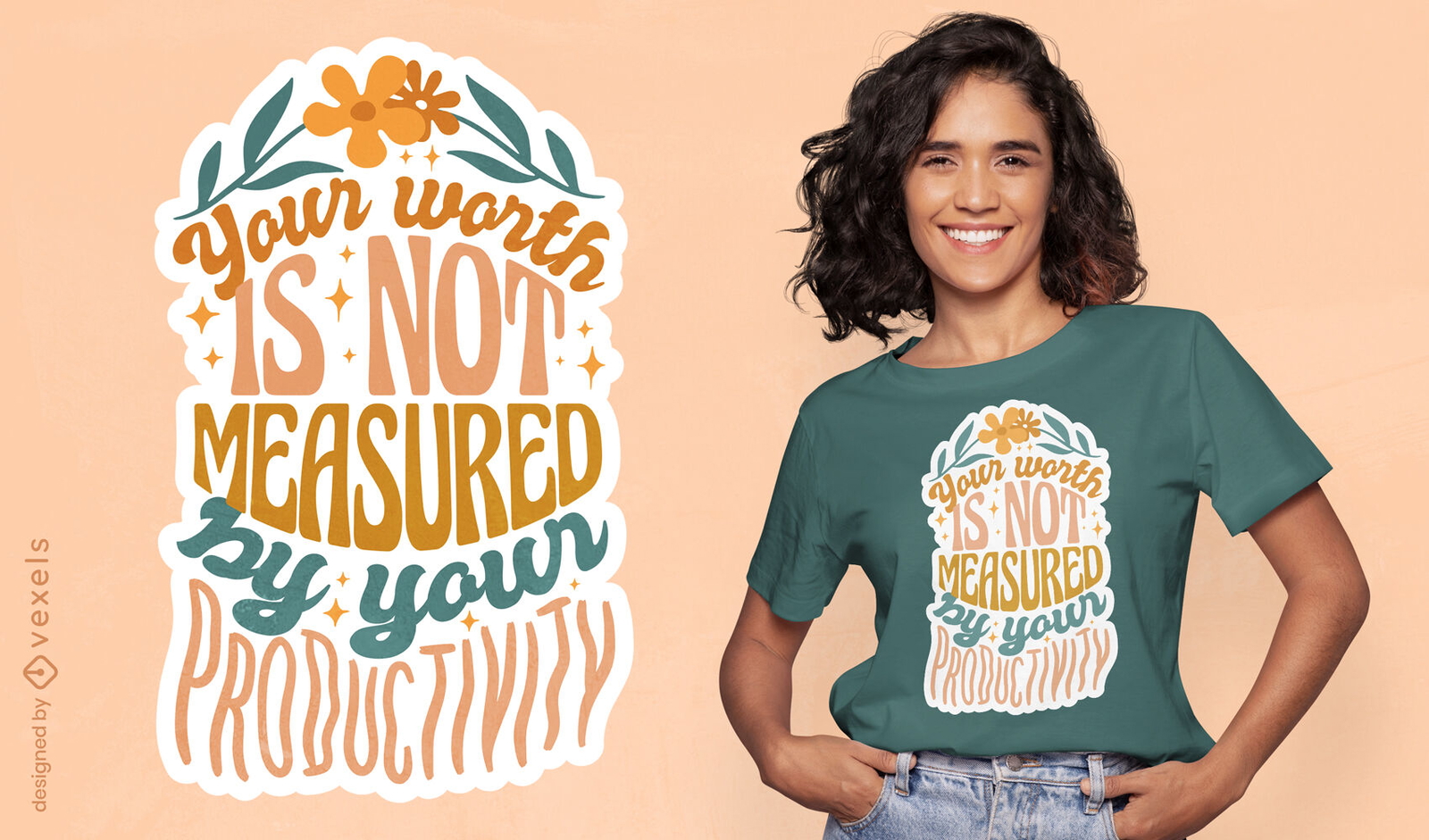 Design de camiseta com letras florais de amor próprio