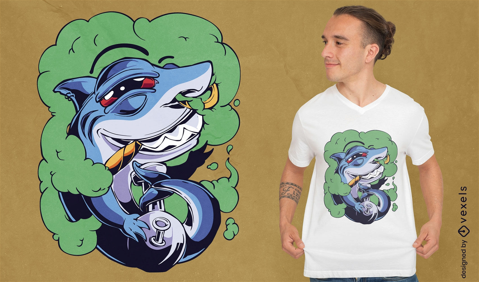 Diseño de camiseta para fumar animales marinos de tiburón
