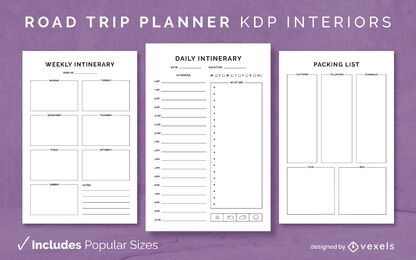 Planejador de viagem por estrada Modelo de design de diário KDP