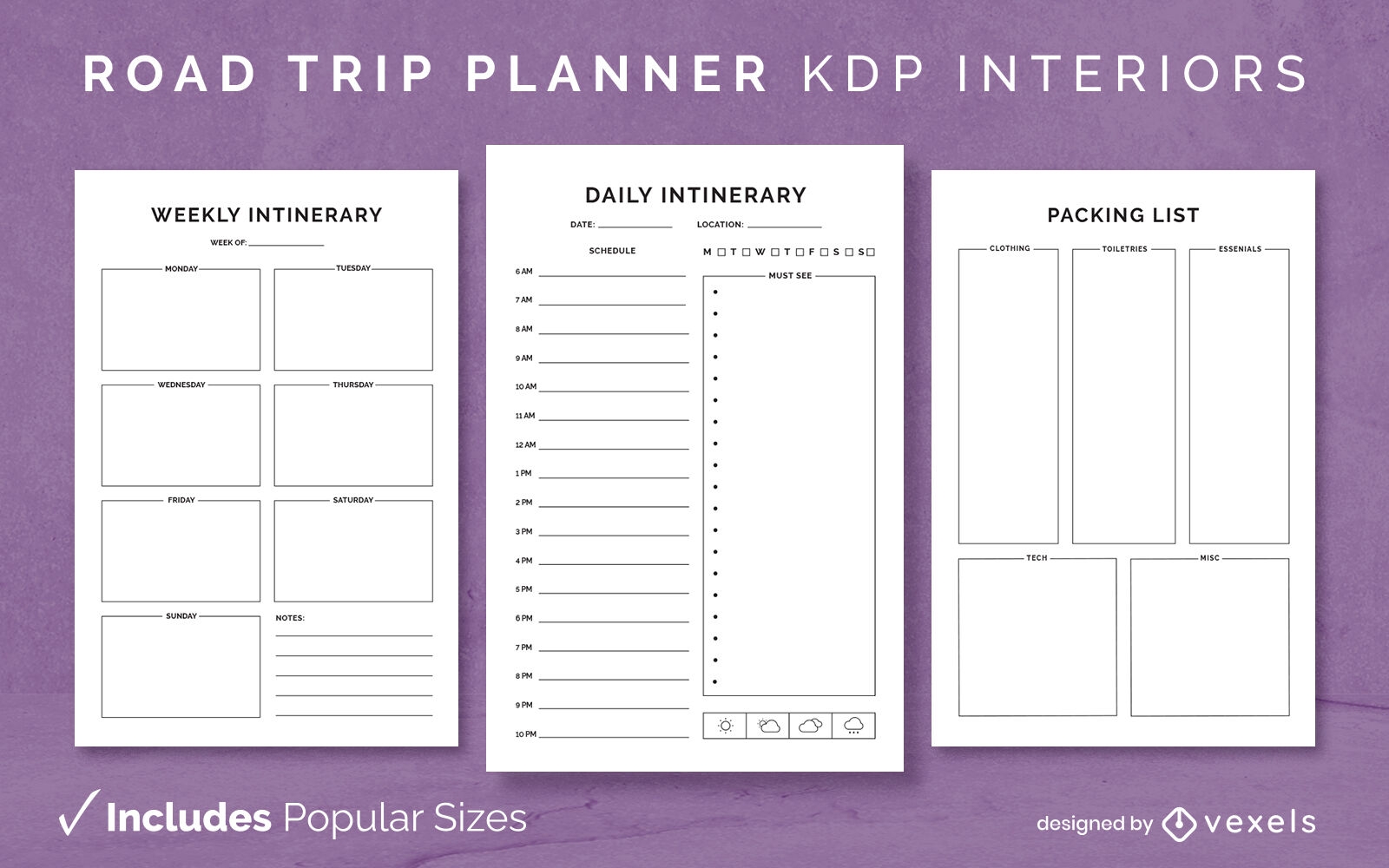 Road trip planner Diary Design Template KDP
