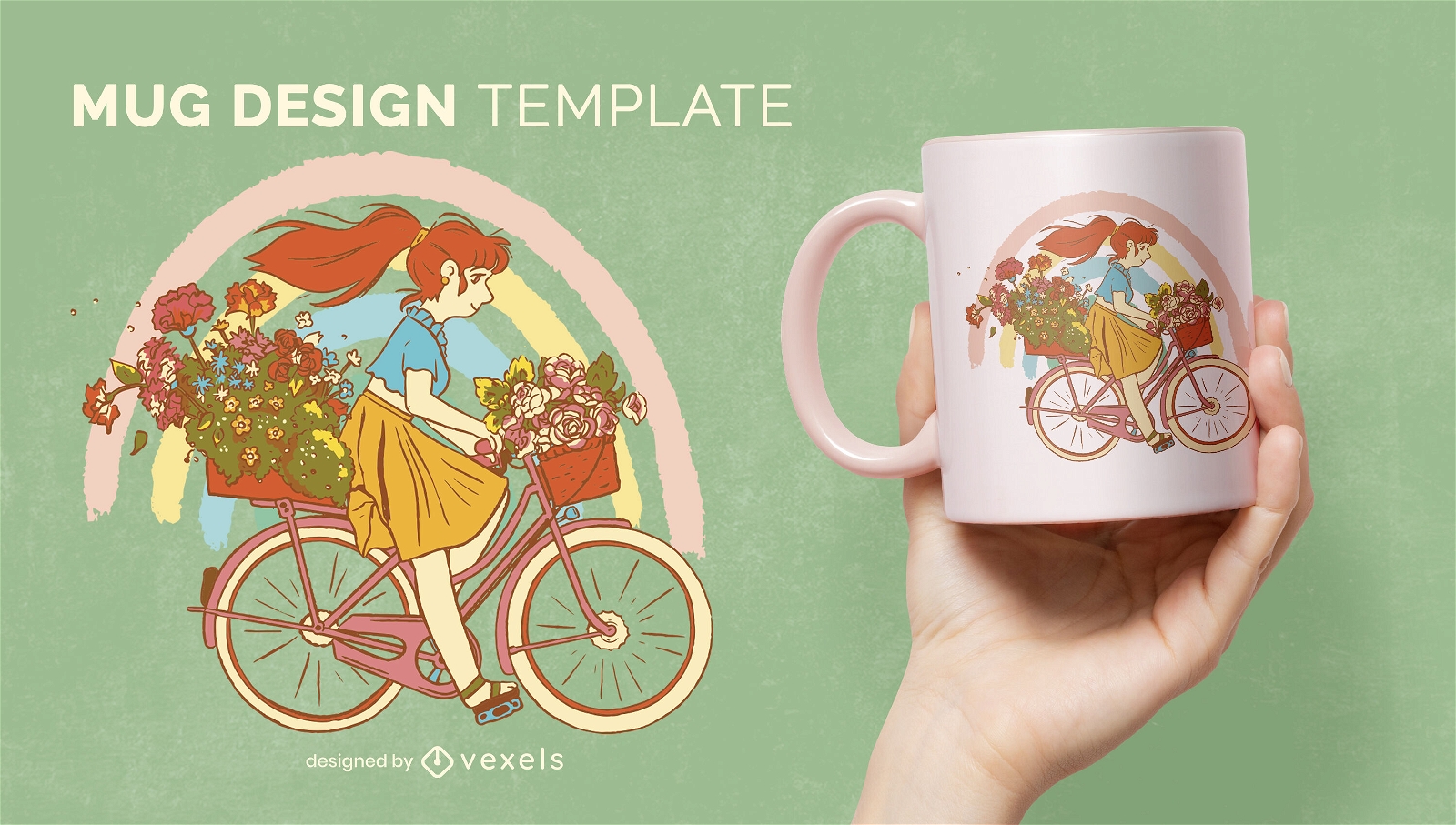 Girl riding a bicycle mug design