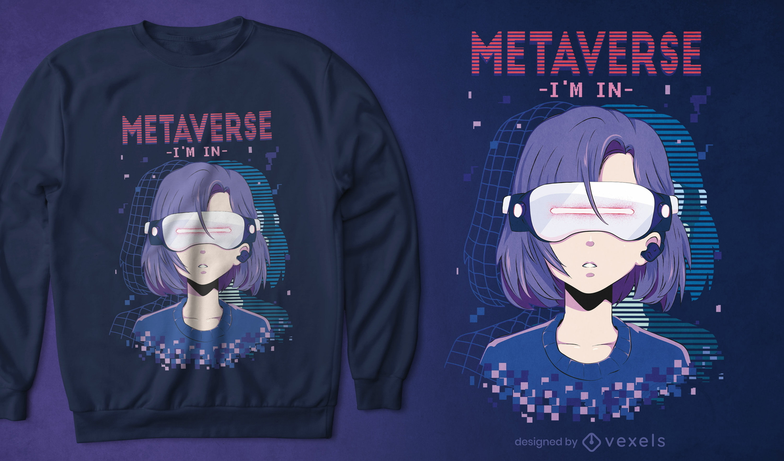 Diseño de camiseta de gafas de realidad virtual de anime girl.