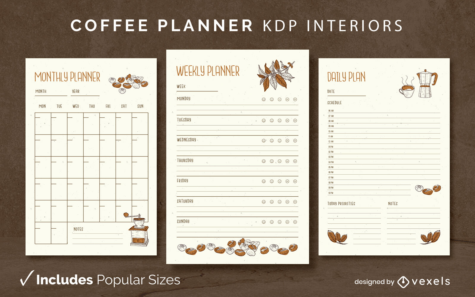 Modelo de Design de Diário de Planejador de Café KDP