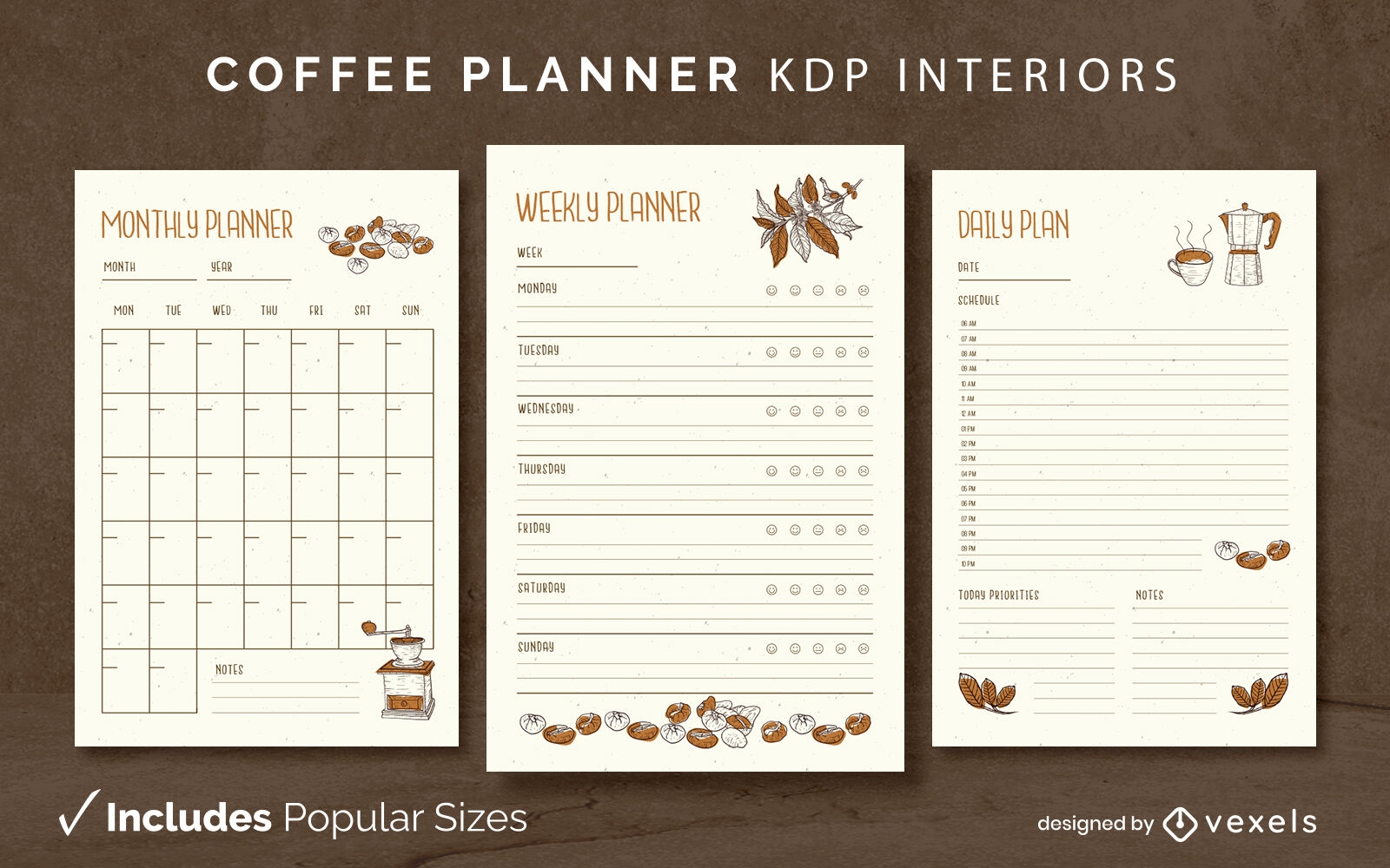 Planificador de café Diseño de diario Modelo KDP