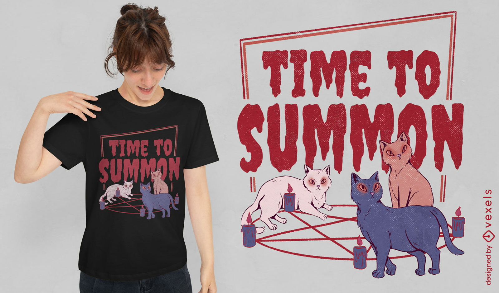 Satanische Katzen mit Pentagramm-T-Shirt-Design
