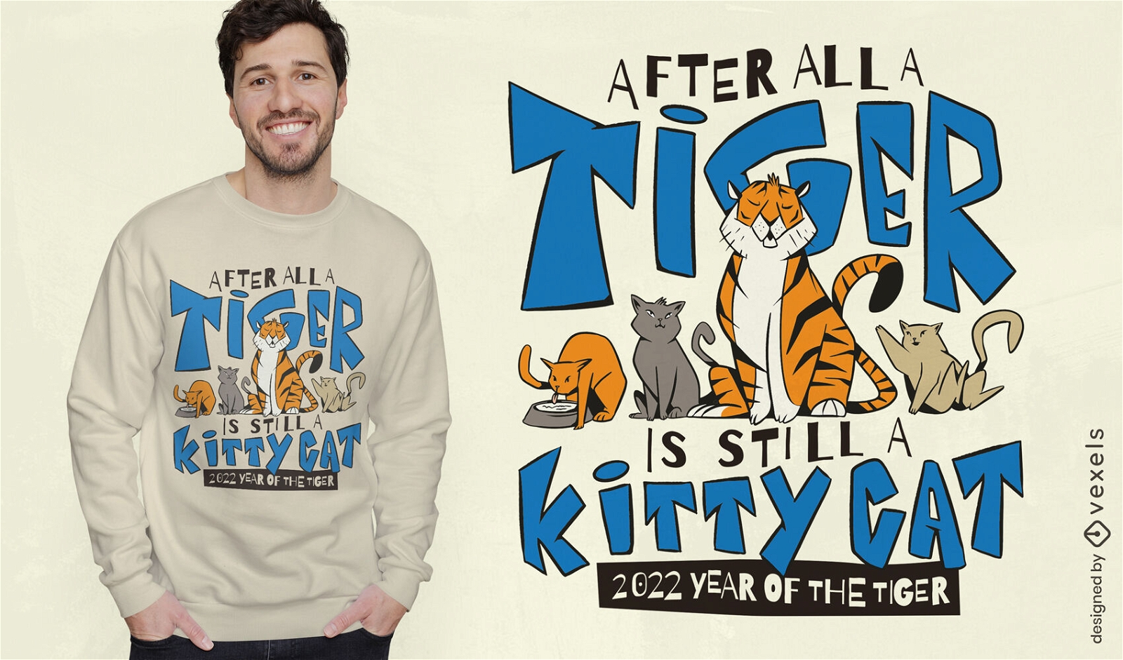 Diseño de camiseta de gato tigre gatito