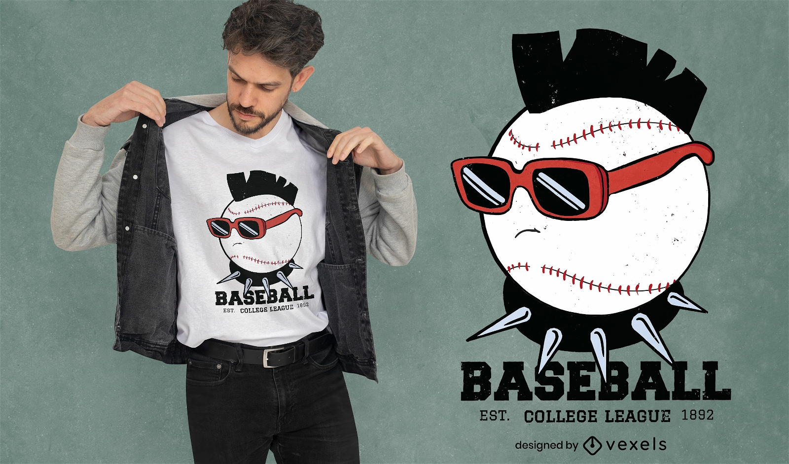 Design de camiseta de bola esportiva de beisebol punk