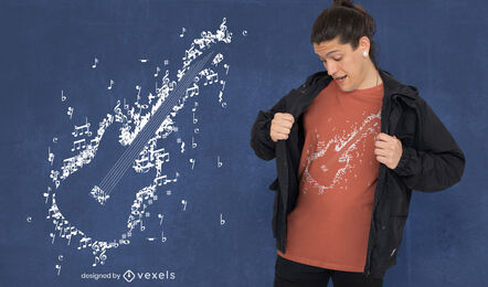 Diseño de camiseta de notas musicales de instrumentos de guitarra.