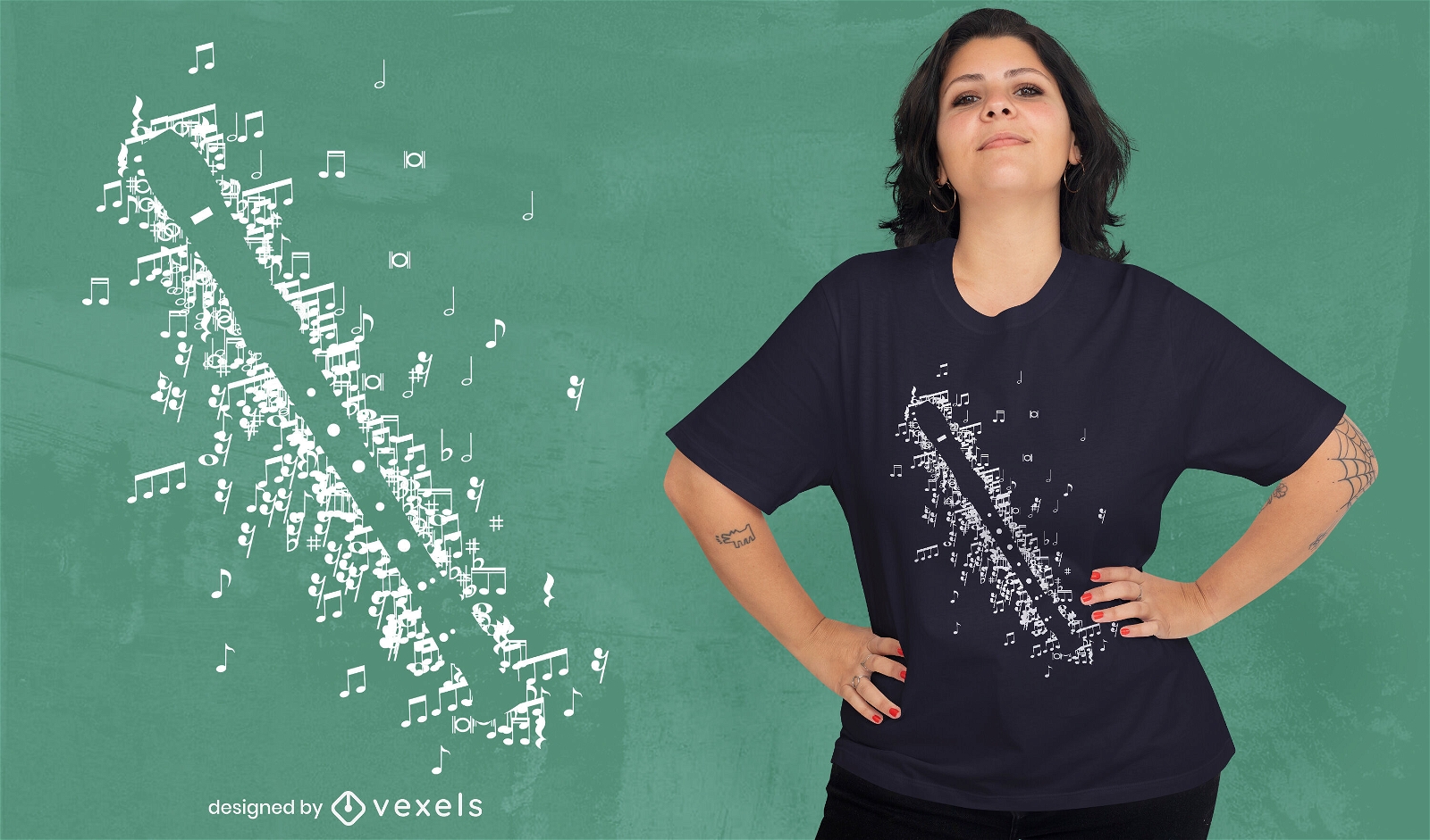 Dise?o de camiseta de notas musicales de instrumentos de grabadora.