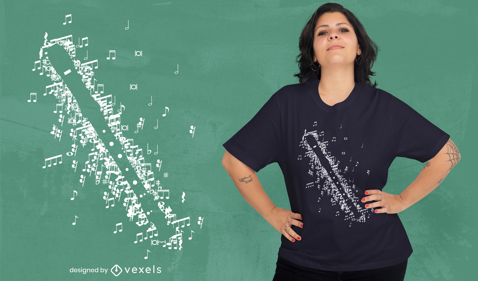 Musiknoten-T-Shirt-Design des Blockflöteninstruments