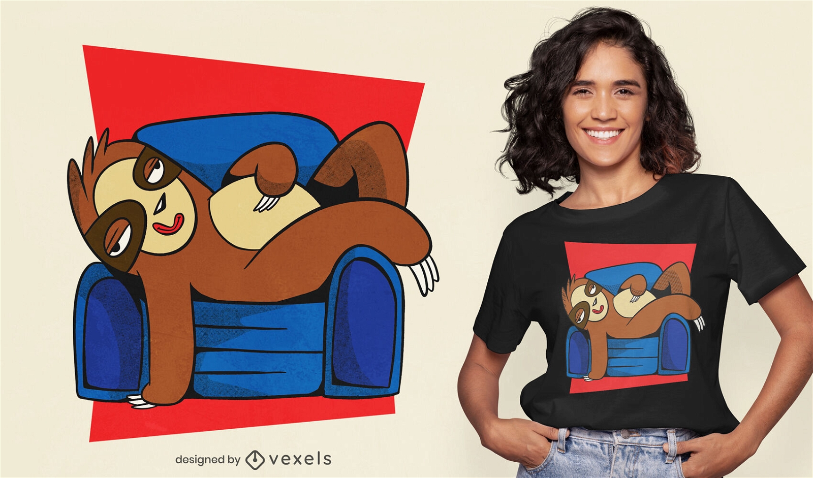 Sloth animal in couch t-shirt design