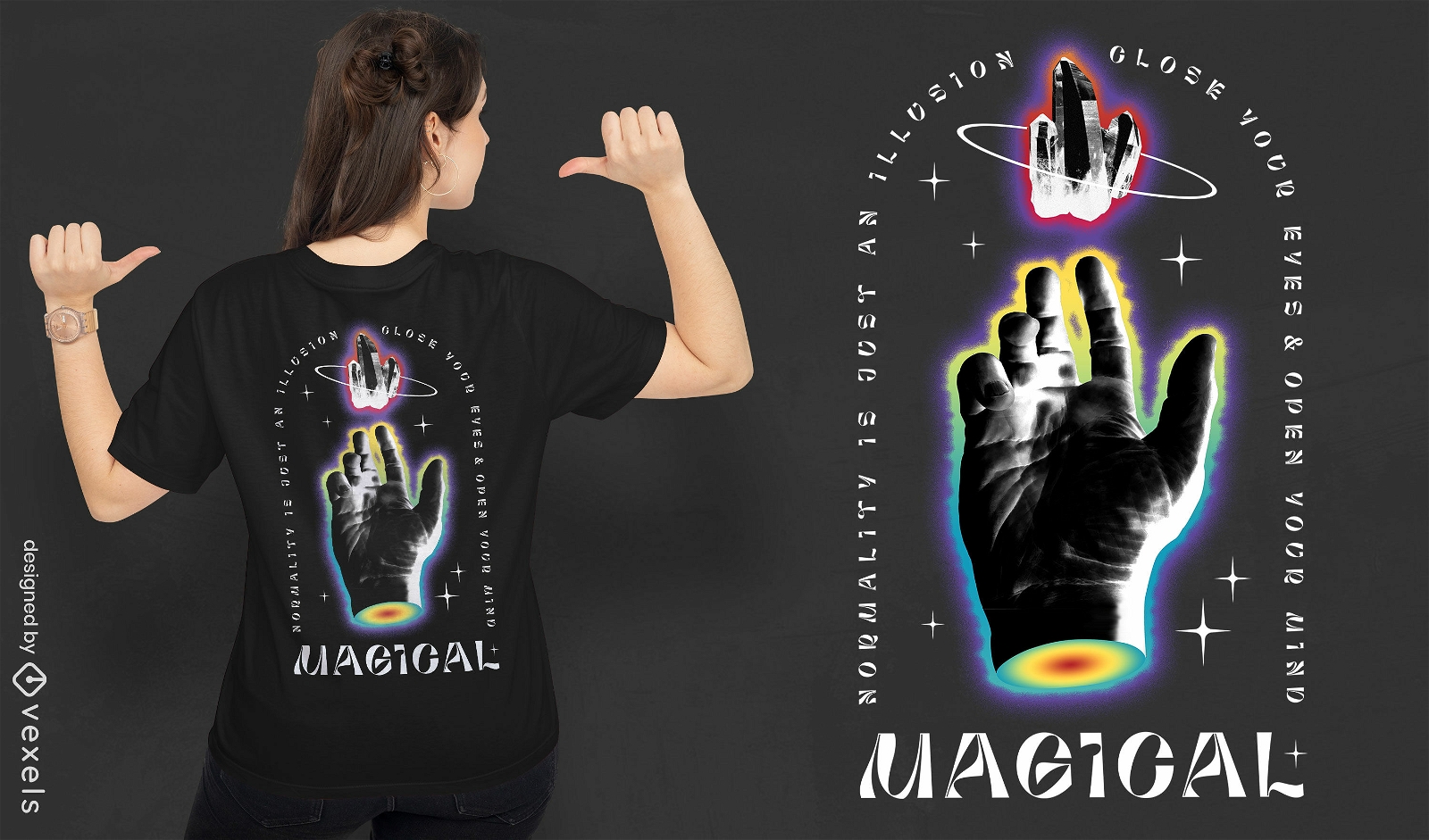 T-Shirt-Design mit magischen Kristallen