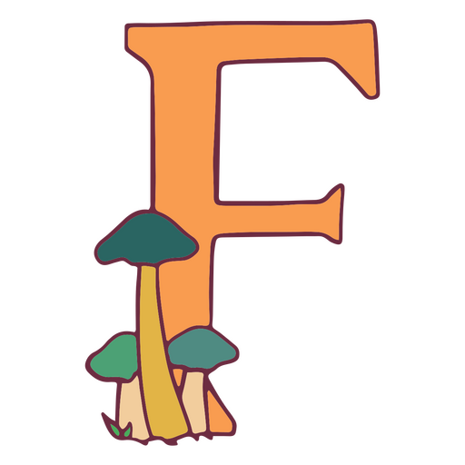 Alfabeto de trazo de color de hongos f Diseño PNG