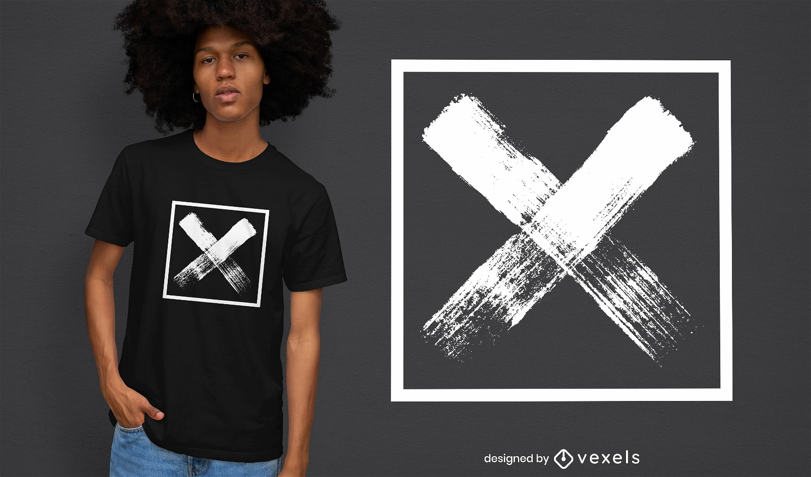 Letra X em design de camiseta quadrada grunge