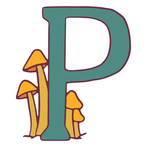 Alfabeto de trazo de color de hongos p Diseño PNG