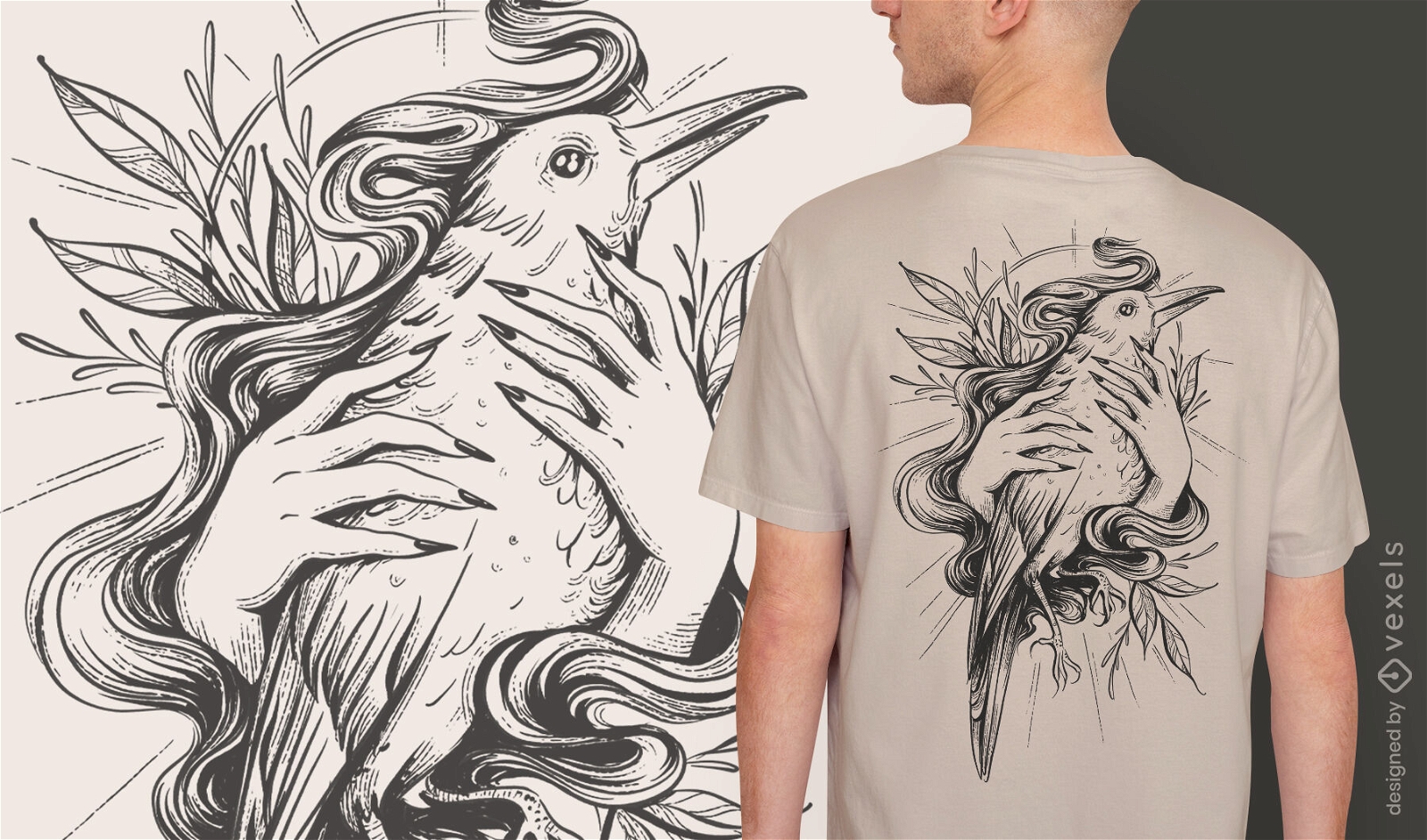 Vogel im T-Shirt-Design der weiblichen Hände