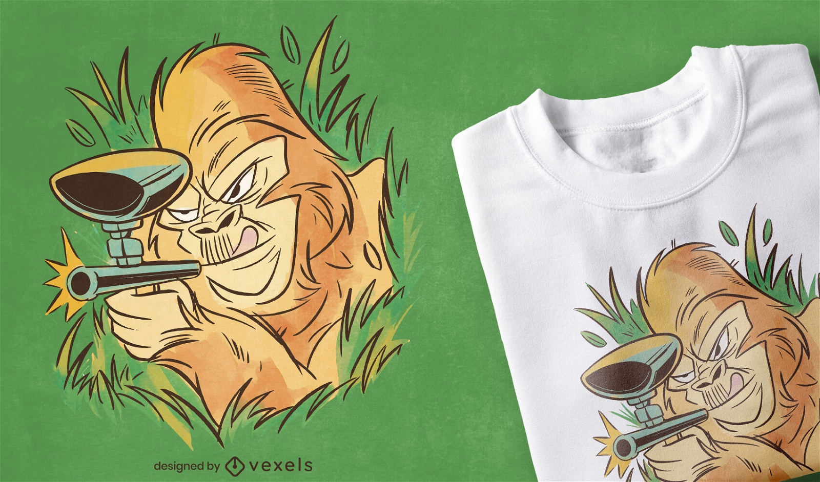 Gorila con diseño de camiseta de pistola de paintball