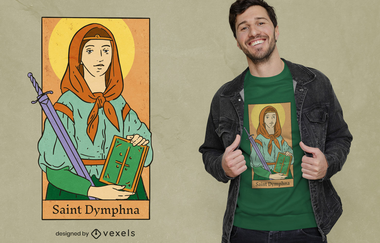 Diseño de camiseta de religión de santa dymphna.