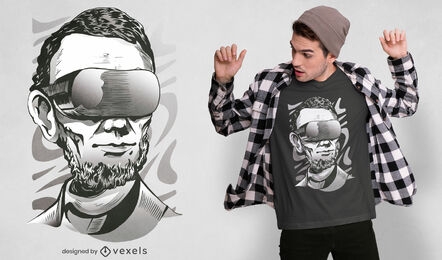 Homem com design de camiseta de óculos de realidade virtual
