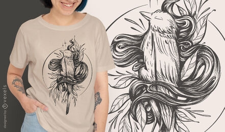 Design de camiseta de pássaro morto desenhado à mão