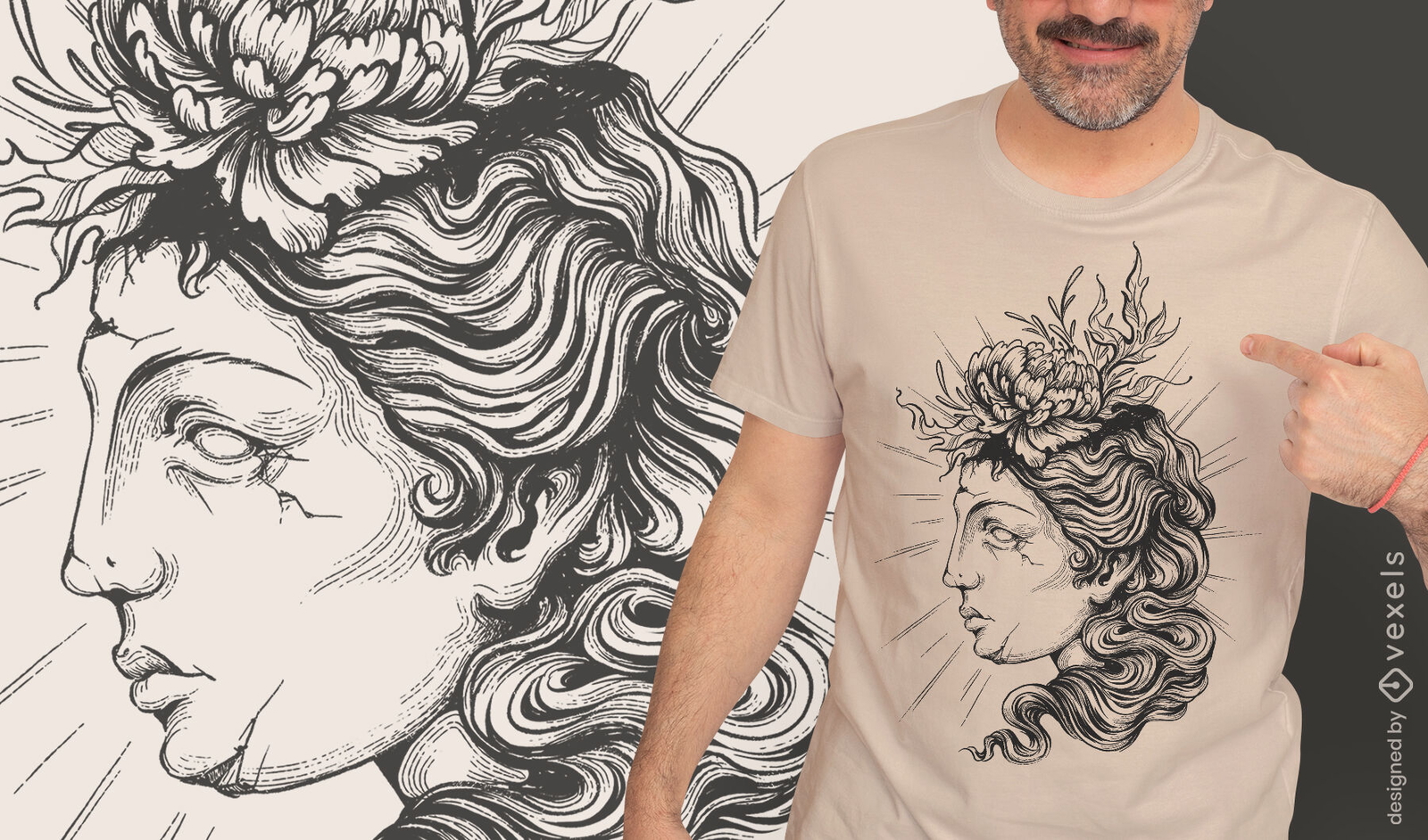 Diseño de camiseta de estatua de perfil de mujer.