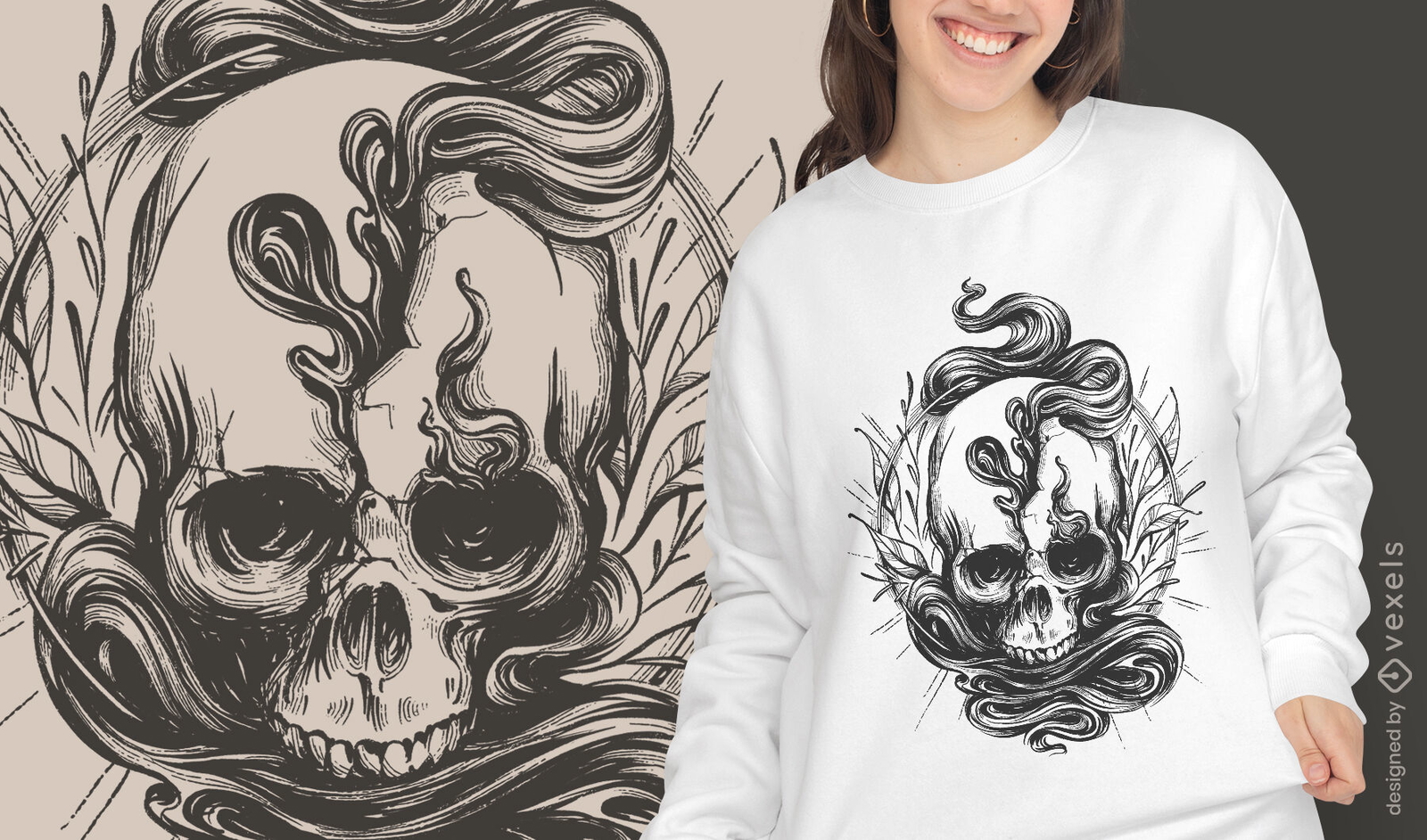 Diseño de camiseta calavera con grietas