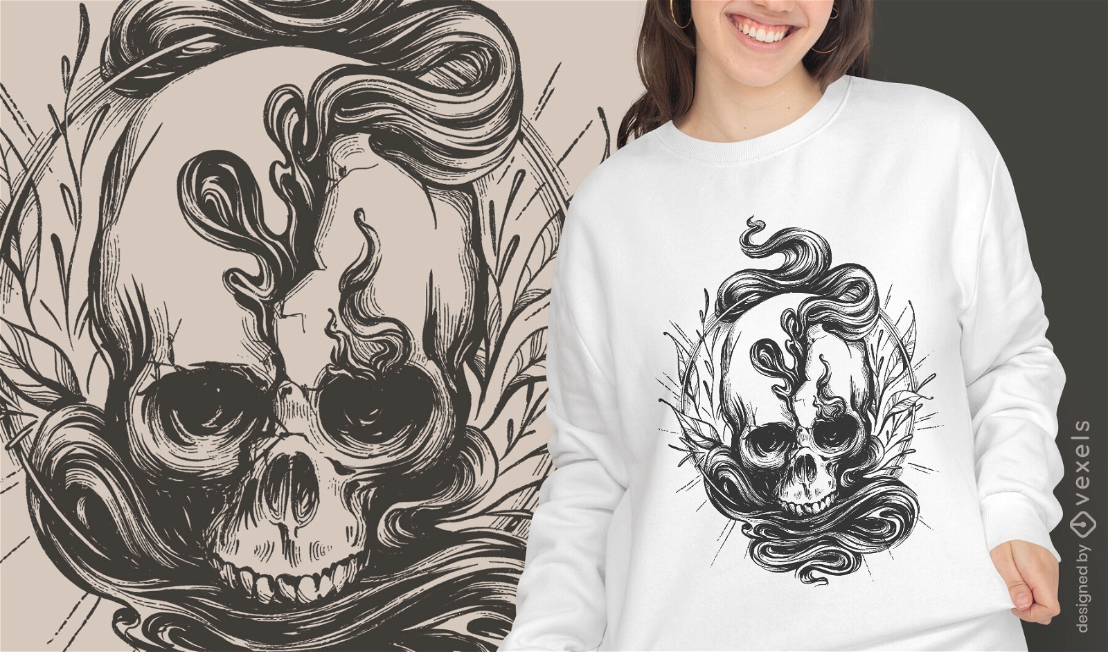 Skull with cracks t-shirt design