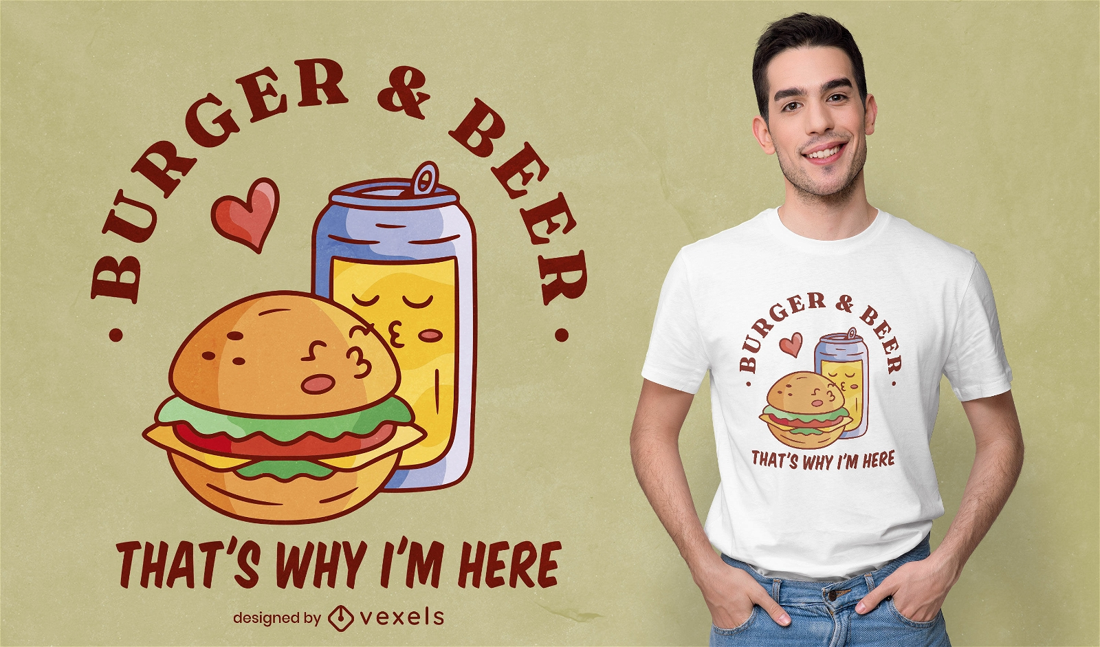 Diseño de camiseta de bebida de hamburguesa y cerveza.